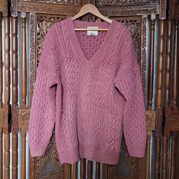 80s Vintage Express Handknit Mauve Rose Sweater - Picture 1 of 14